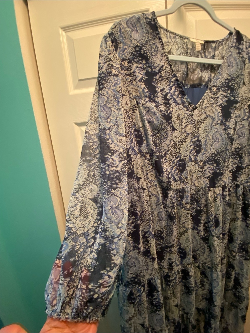 Joie Blue & White Flowy Boho-Chic/Peasant Style/Paisley Pattern Maxi Dress XXL - Picture 7 of 16